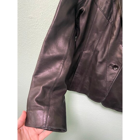 Worthington Lambskin Leather Women's Black Jacket with Buttons Size Large - Picture 3 of 8